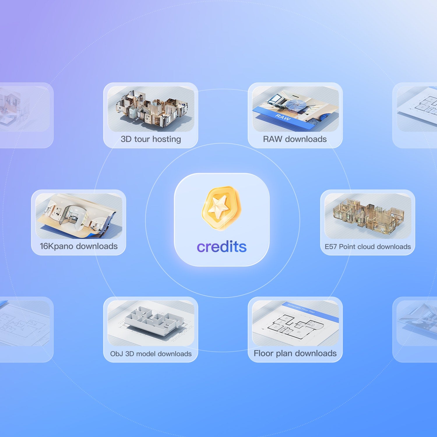 Realsee Credits 40 on blue-purple gradient promotional graphic