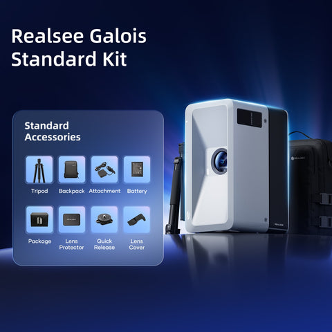 Realsee Galois M2 3D LiDAR camera standard kit with accessories, shown as a professional lidar scanner