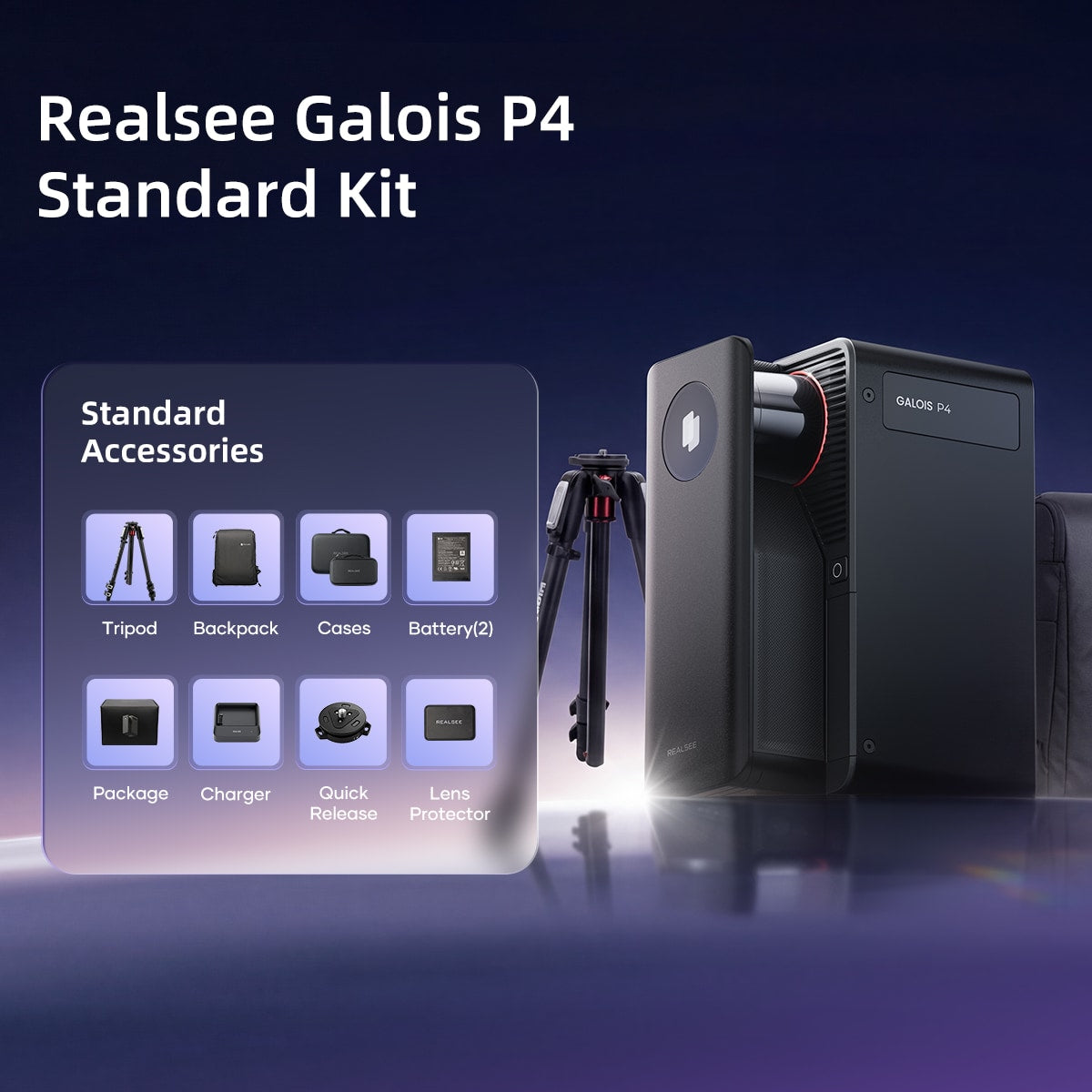 Realsee Galois P4 3D LiDAR scanner standard kit in black carrying case