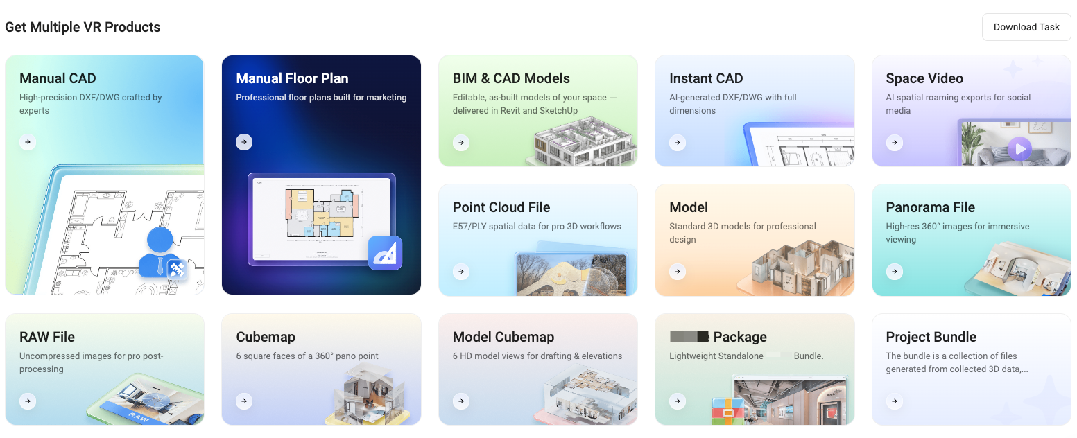 Realsee project add-ons including CAD, BIM, point cloud, and model files