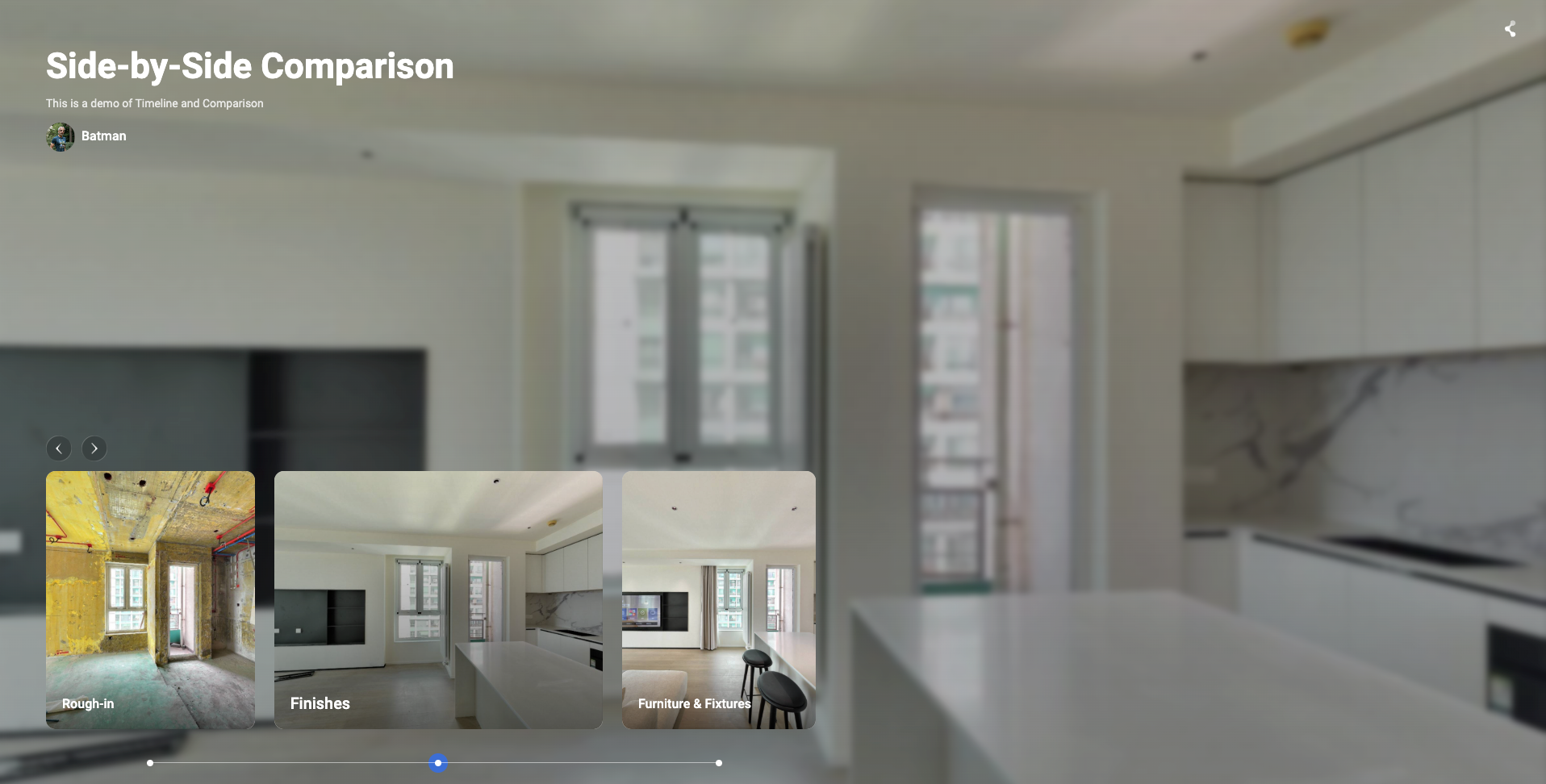 Side-by-side project comparison across successive renovation stages